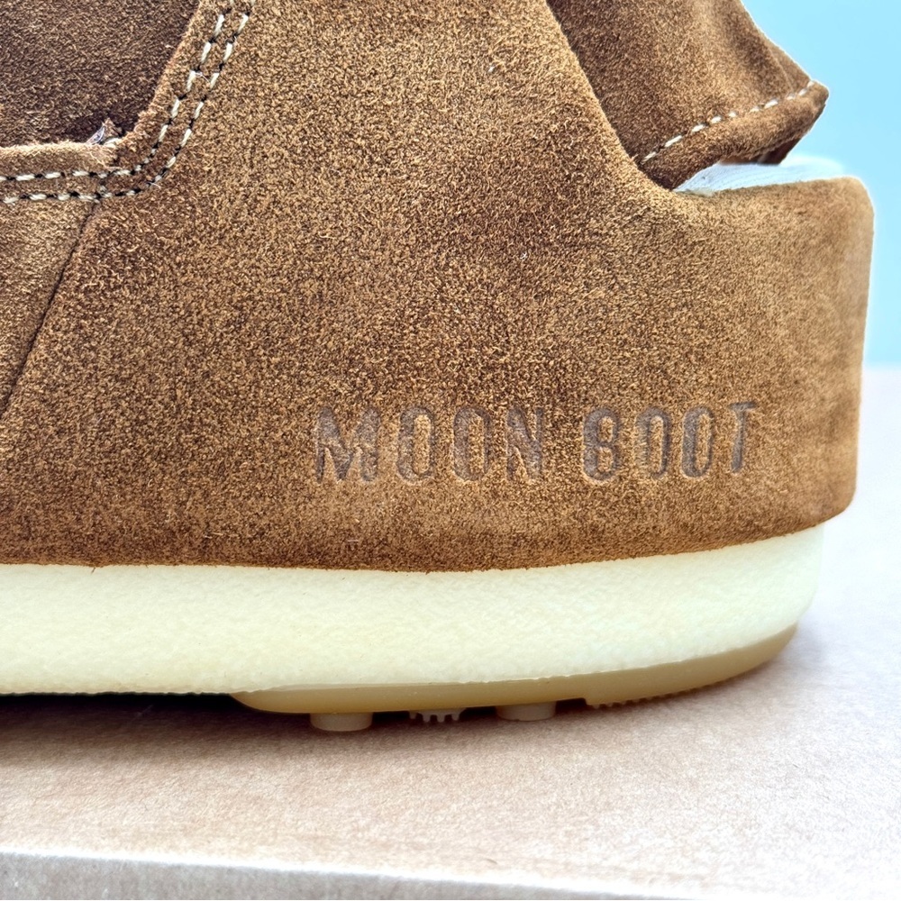 NWT Moonboot Suede Leather Slide Slippers Brown Cognac Unisex Shoes Brand New - Picture 13 of 16